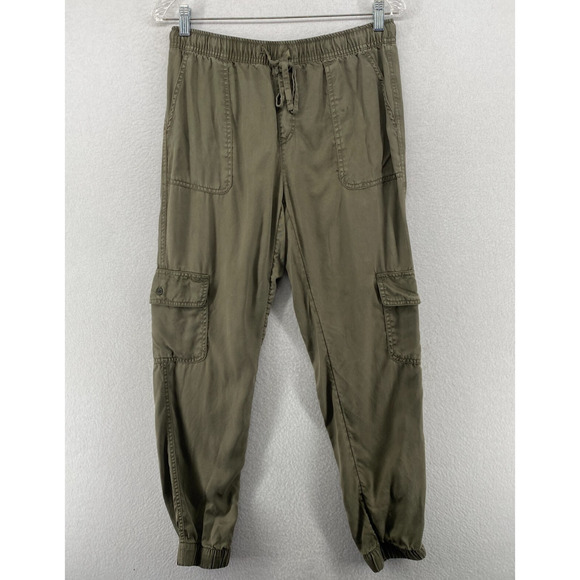 C&C CALIFORNIA Pants S Twill Cargo Jogger Elastic Waist Drawstring Green - Picture 1 of 12